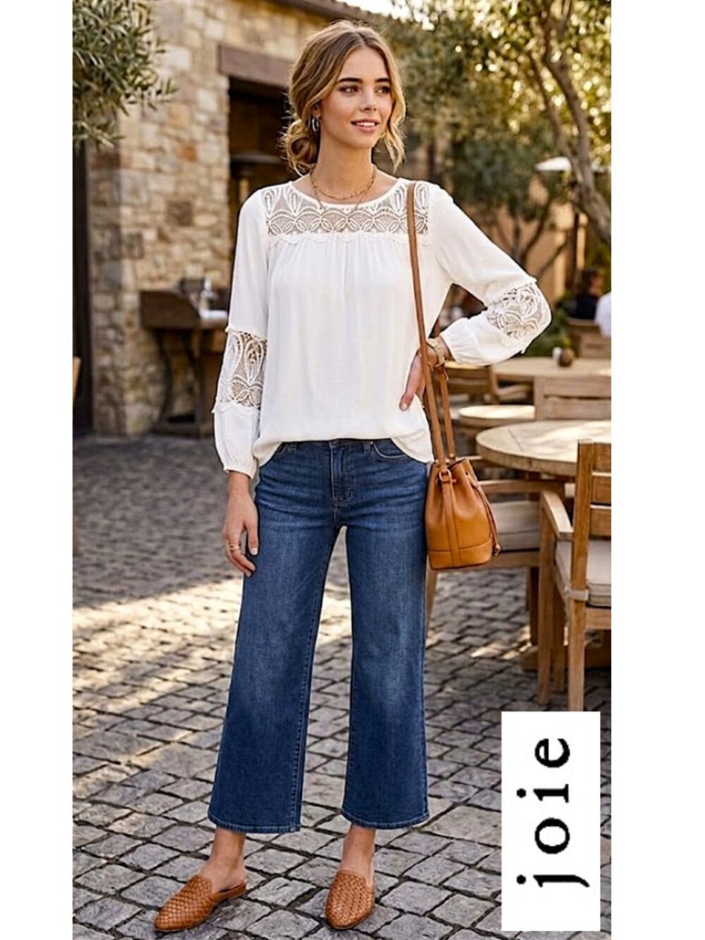 JOIE - Ivory "Coastal" lace inset blouse
